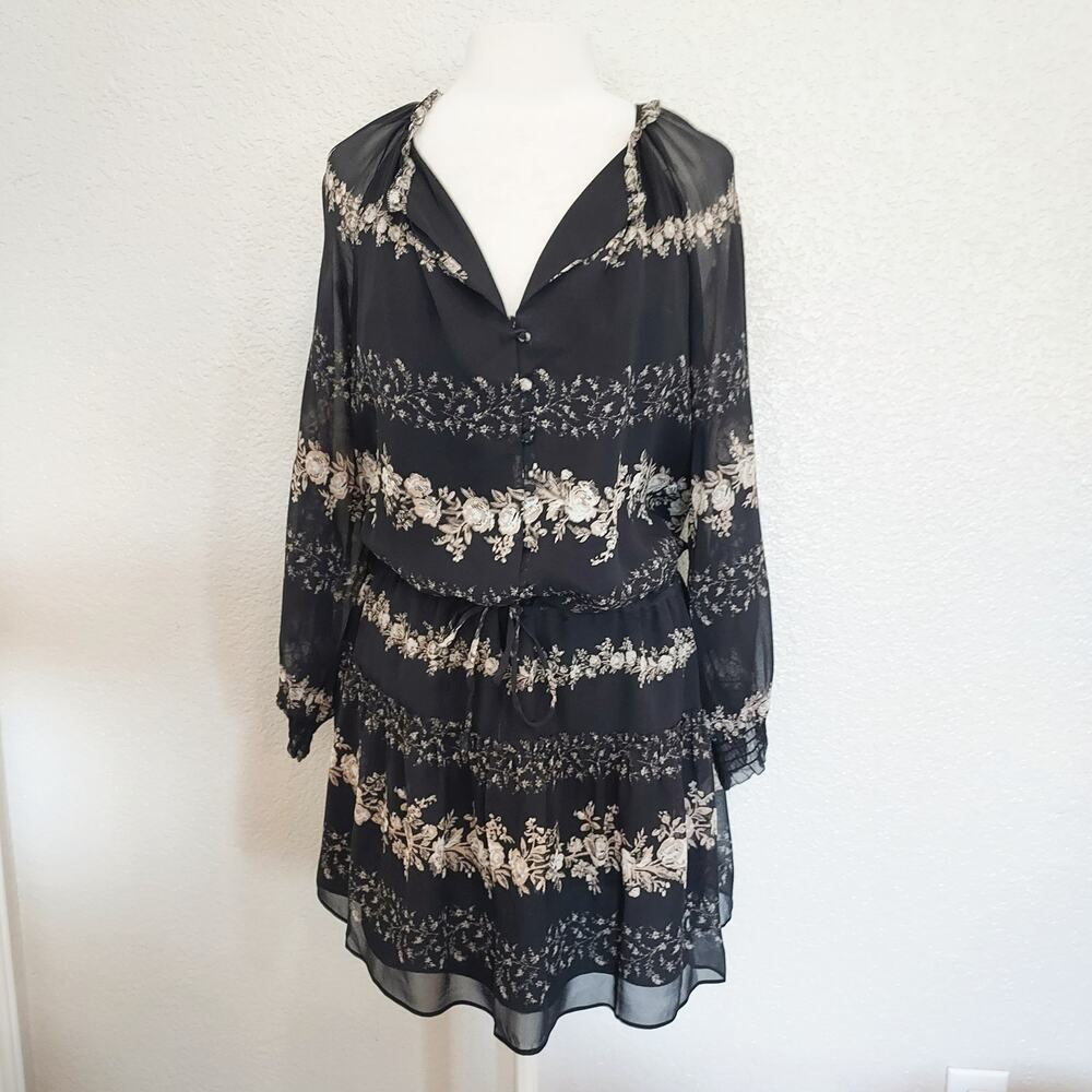 Joie Black Floral Semi Sheer Long Sleeve Dress Size M